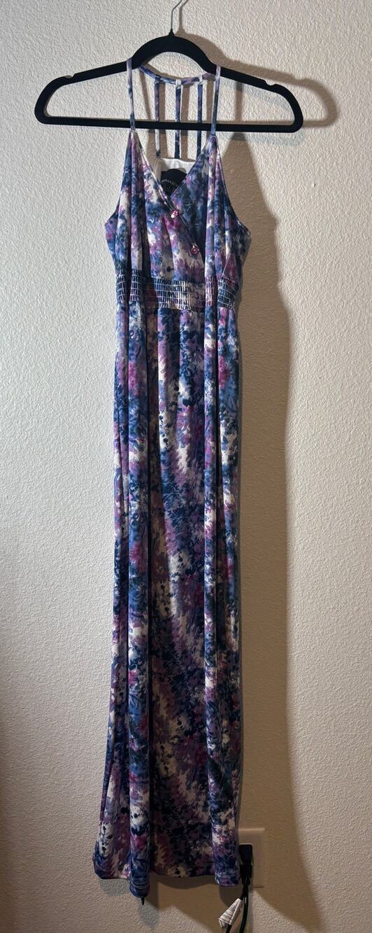 Cynthia Rowley Size S Abstract Purple Blue Faux-Wrap Sleeveless Maxi Dress